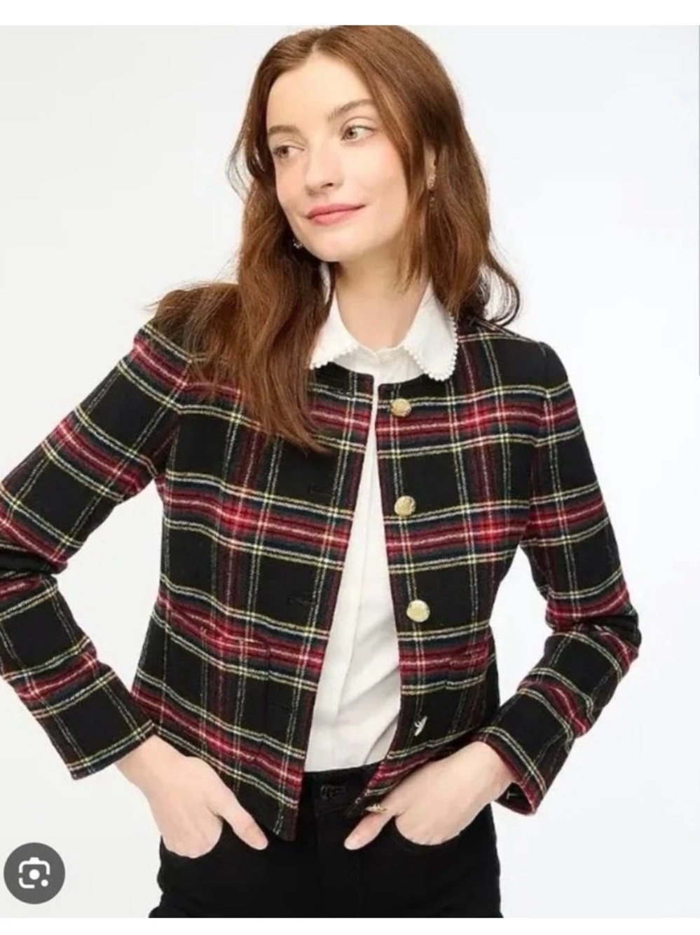 J. Crew Black Plaid Lady Cropped Jacket with Gold Buttons new with tags